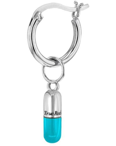 True Rocks Turquoise Enamel & Sterling Silver Mini Pill Charm On Silver Hoop - Blue