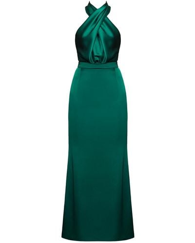 UNDRESS Aliur Satin Halter Neck Long Evening Dress - Green