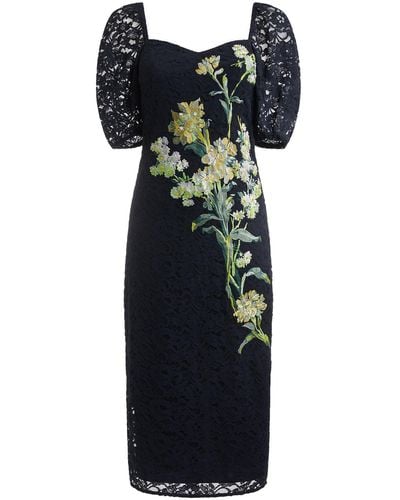 Hope & Ivy The Adira Embroidered Lace Square Neck Midi Pencil Dress - Black