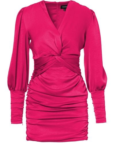 BLUZAT Neon Fuchsia Mini Dress With Knot - Pink