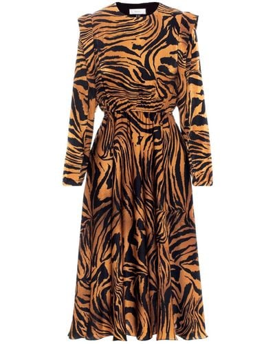 Nissa Zebra Print Satin Dress - Brown
