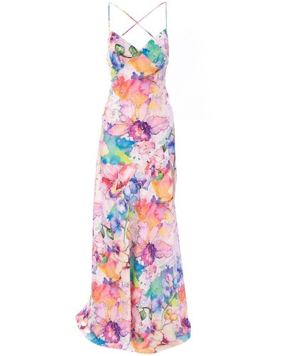 ROSERRY Seville Satin Gown In Provence Print - Pink