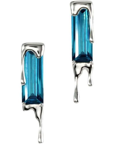 MARIE JUNE Jewelry Dripping Gemstone Sterling Earrings - Blue