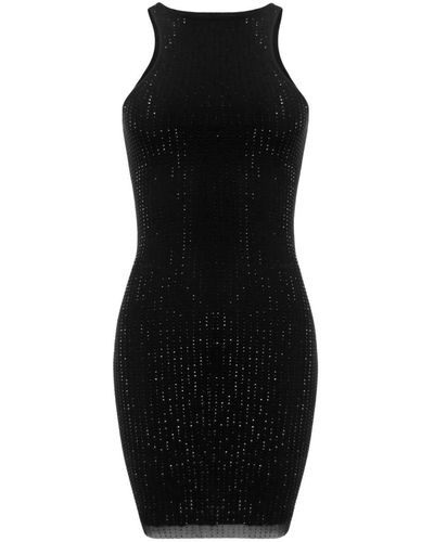 OW Collection Crystal Mini Dress With Rhinestones - Black