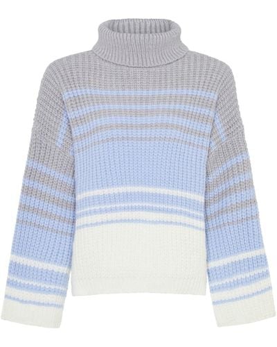 Cara & The Sky Megan Stripe Roll Neck Sweater Silver Gray - Blue