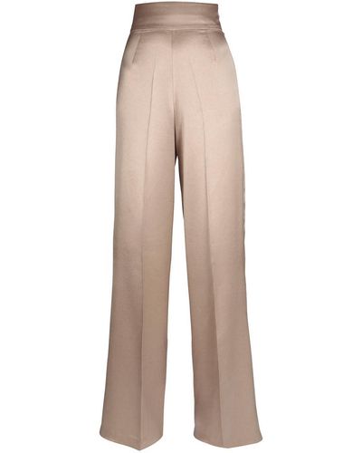Santinni Neutrals Limited Edition 'jolie' Heavy Silk Palazzo Trousers In Ostrica - Natural
