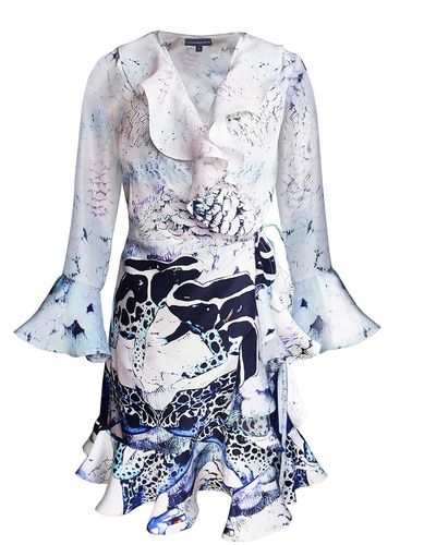 CASSANDRA HONE Mini Silk Wrap Dress - Blue