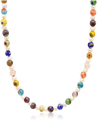 Nialaya Pearl Necklace With Hand-painted Glass Beads - Metallic