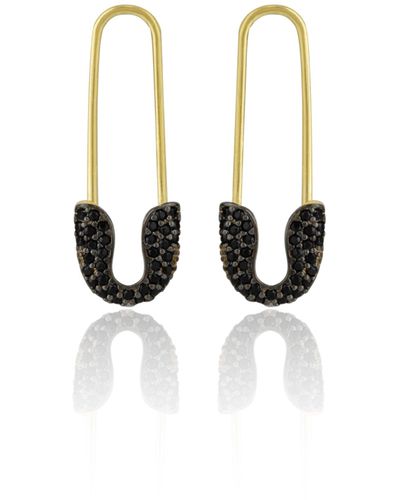 Spero London Black Pave Safety Pin Earring Jeweled Sterling Silver - White