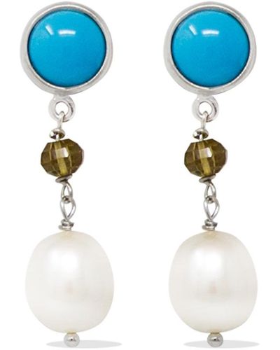Vintouch Italy Turquoise, Smoky Quartz & Pearl Earrings - Blue