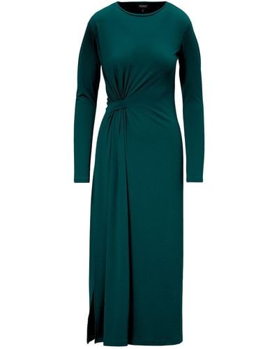 BLUZAT Turqouise Midi Dress With Side-knot - Green