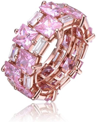 Genevive Jewelry Sterling Silver 18k Plated With Pink Ice & Cubic Zirconia Chunky Double Row Eternity Band Ring
