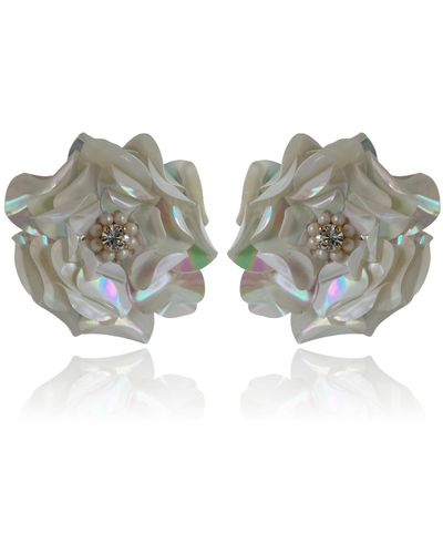 PINAR OZEVLAT Neutrals Shell Camellia Studs - Brown