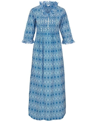 At Last Cotton Annabel Maxi Dress In Royal & White - Blue