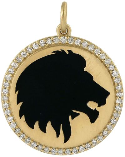 Artisan Yellow Gold Pave Diamond Lion Pendant - Metallic