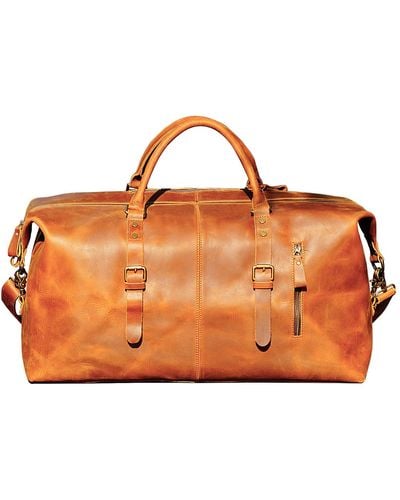 Touri Zip Detail Genuine Leather Holdall - Orange