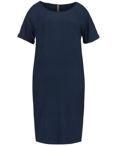 Conquista Navy Punto Di Roma Short Sleeve Dress With Pockets - Blue