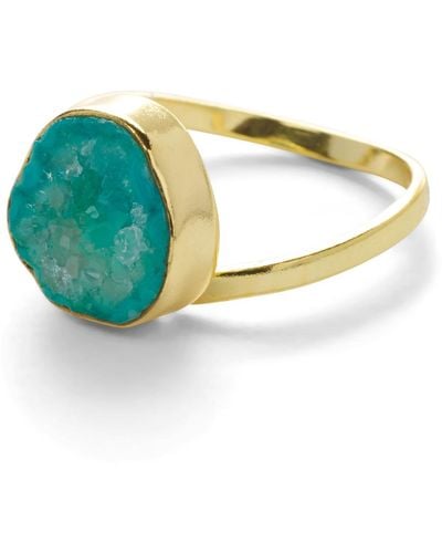 YAA YAA LONDON Aqua Crystal Gold Vermeil Irregular Pinky Ring - Green