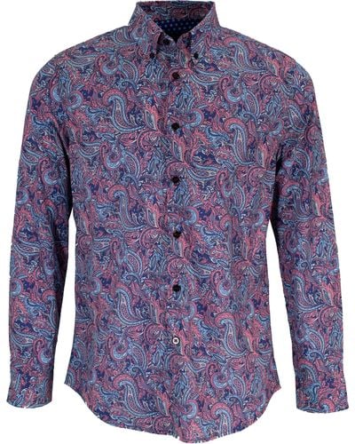 lords of harlech Mitchell Paisley Goal Shirt In Strawberry - Blue