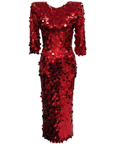 Meraki Official Mirror Sequin Midi Dress - Red