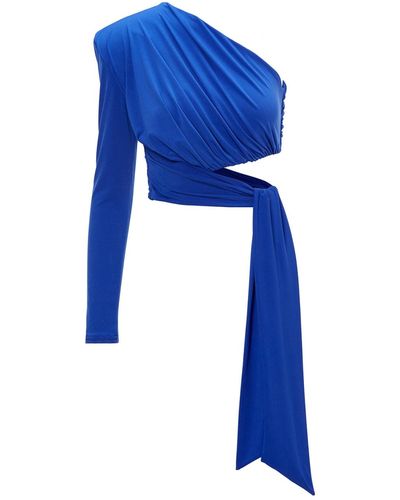 BLUZAT Electric Asymmetrical Top With Scarf - Blue