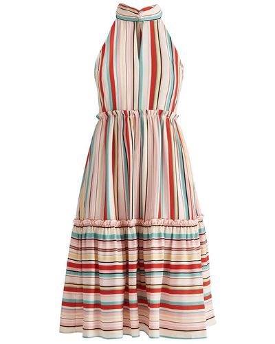 Paisie Striped Tiered Halterneck Dress - Pink