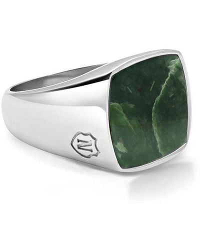 Nialaya Silver Signet Ring With Green Jade