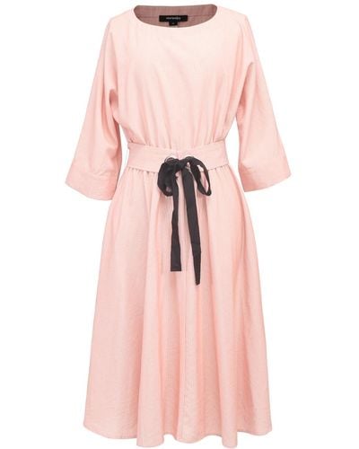 Smart and Joy Wide-belt Flared Dress - Pink