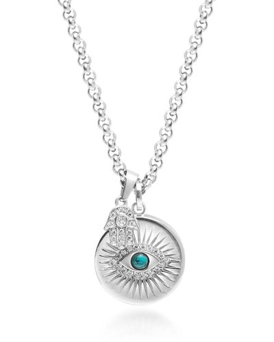Nialaya Evil Eye And Hamsa Hand Necklace - Metallic