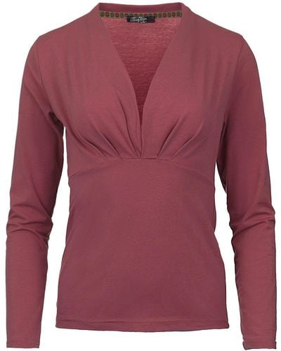 Conquista Salmon Long Sleeve Faux Wrap Top In Stretch Jersey Sustainable Fabric - Purple