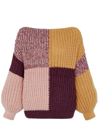 Cara & The Sky Laura Chunky Patchwork Sweater Plum - Multicolor