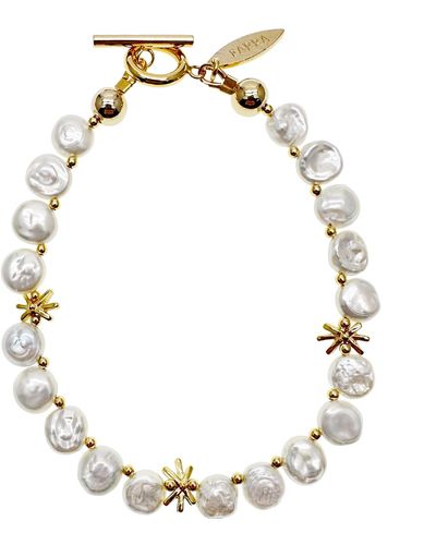 Farra Flower Petals Freshwater Pearls Bracelet - Metallic