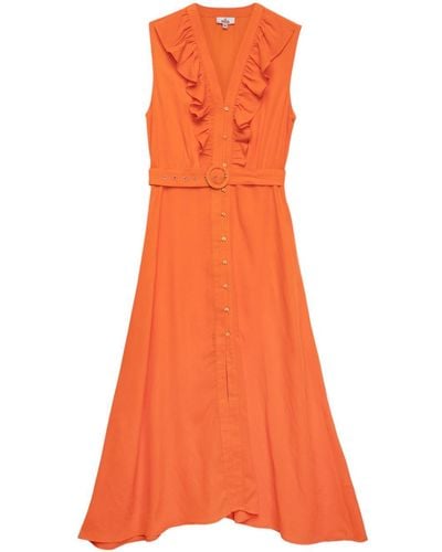 Niza Midi Shirt Dress With Ruffle Orange