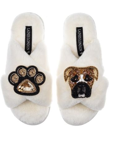 Laines London Classic Laines Slippers With Pip The Boxer & Paw Brooches - Metallic