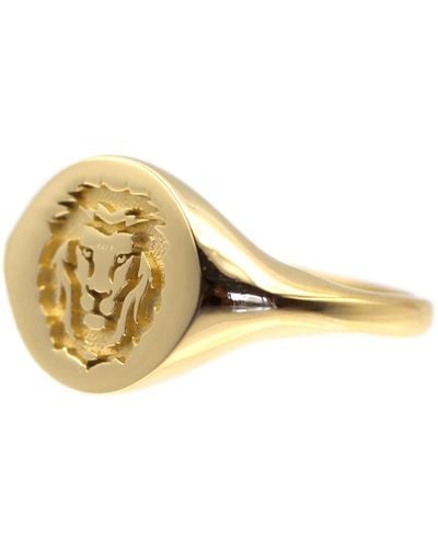 VicStoneNYC Fine Jewelry Lion Signet Yellow Solid Ring - Metallic