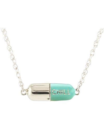 Kris Nations Big Chill Pill Chain Necklace Turquoise & Sterling Silver - Blue