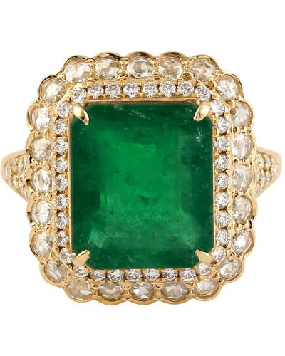 Artisan Yellow Gold Natural Emerald Genuine Diamond Cocktail Ring - Green