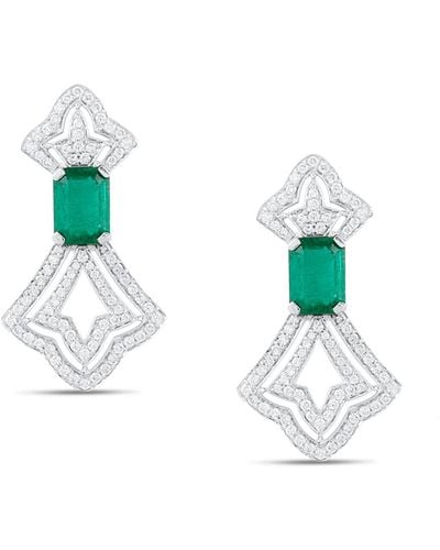 Trésor Emerald Rectangle And Diamond Earring In 18k White Gold - Multicolor