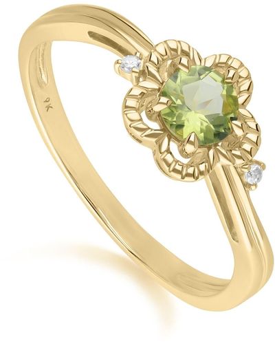 Gemondo Floral Round Peridot & Diamond Ring In Yellow Gold - Metallic