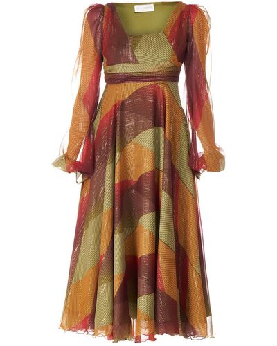 Sofia Tsereteli Long Silk Dress In Multicoloured Patch - Brown
