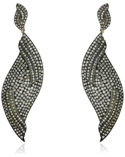 Artisan Natural Pave Diamond Dangle Earrings In 14k Gold & Sterling Silver Designer Jewellery - Metallic