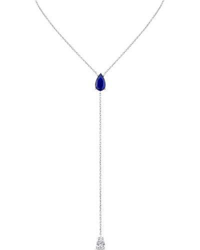 SALLY SKOUFIS Pure Lariat With Natural Lapis Lazuli & Made White Diamonds In Sterling Silver
