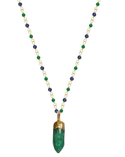 Mirabelle Jade Mini Point Pendant On Emerald & Sapphire Rosary - Metallic