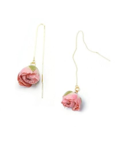 I'MMANY LONDON Real Flower Bella Rosa Pink Rosebud 18k Gold Vermeil Threader Earrings
