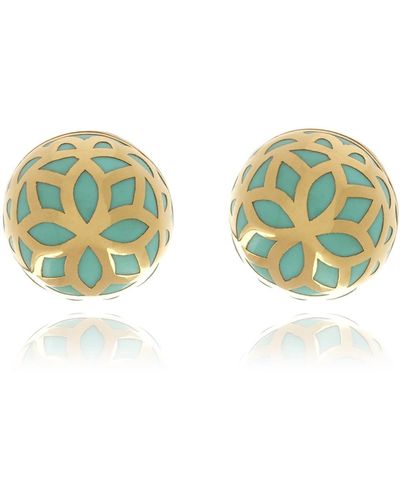 Georgina Jewelry Gold Turquoise Signature Flower Ball Earrings - Green