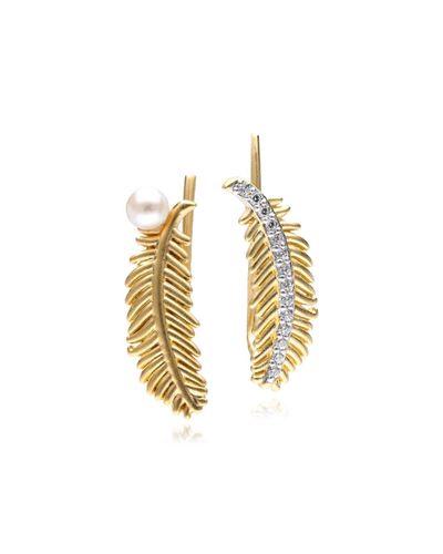 Gemondo Ecfew Yellow Diamond & Pearl Feather Climber Earrings - Metallic
