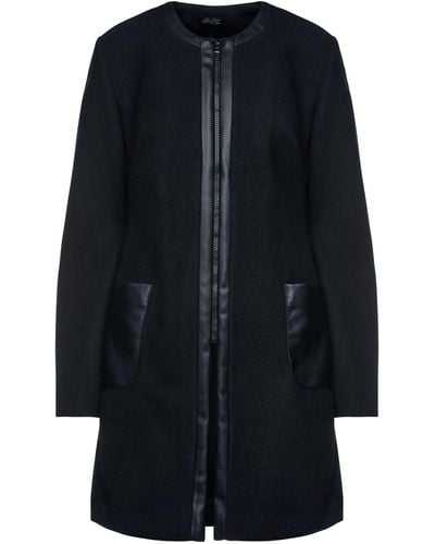 Conquista Mouflon Coat With Faux Leather Detail - Blue