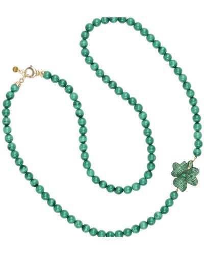 LÁTELITA London Flower Emerald Gemstone Long Necklace Gold - Green