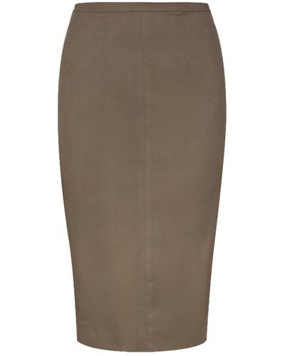 Conquista Olive Fitted Midi Skirt - Brown