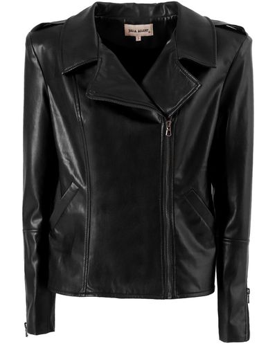 Julia Allert Faux Leather Jacket With Shoulder Pads - Black